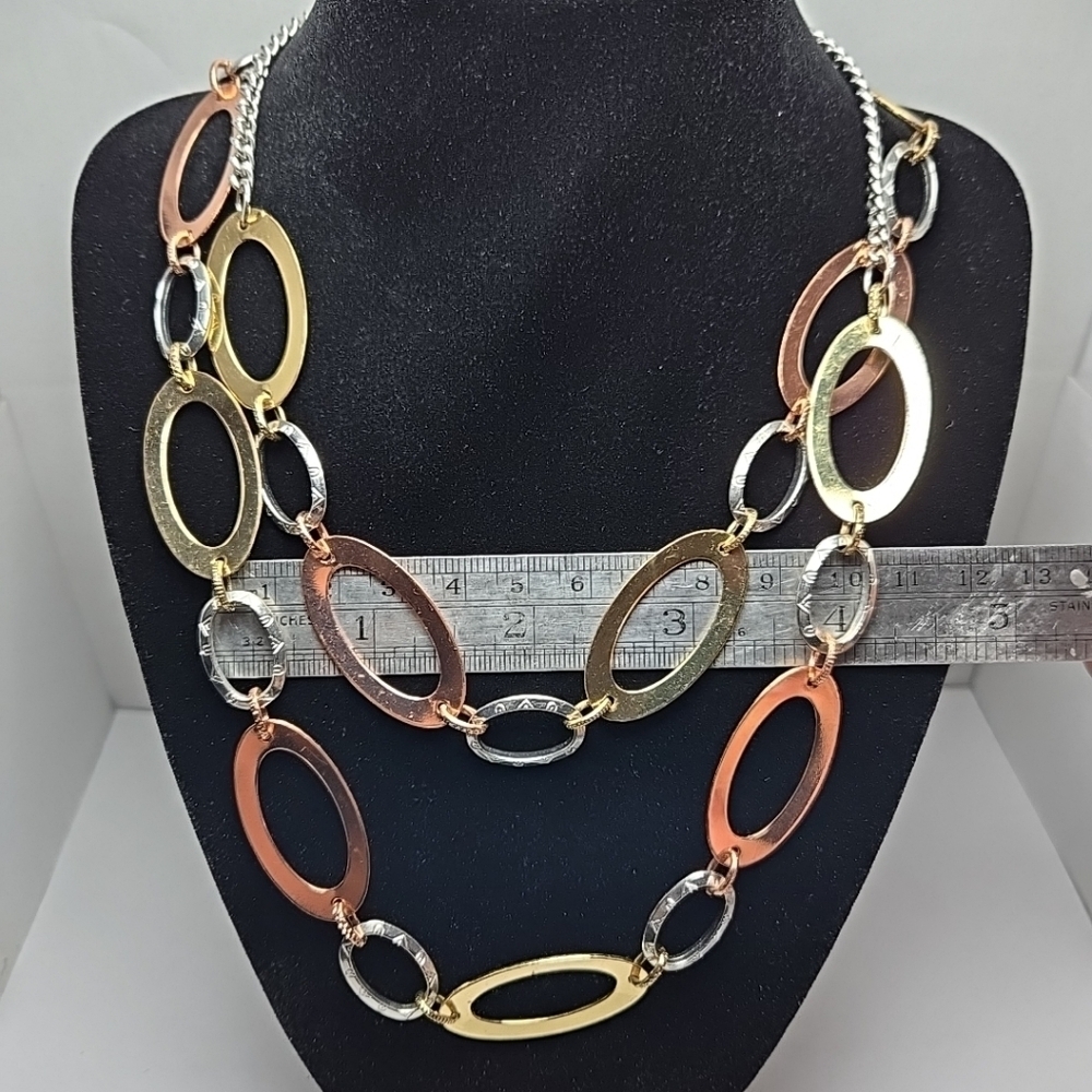Daisy Fuentes Necklace Mixed Metal Copper Gold Silver Tone Adjustable 18” To 21" - Picture 5 of 10